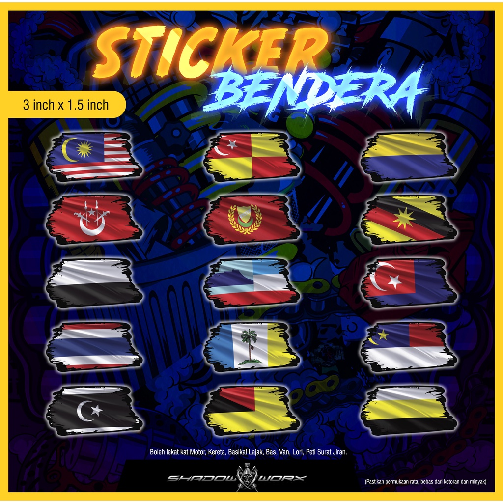 Sticker Bendera Flag Malaysia State Negeri Pahang Perak Terengganu