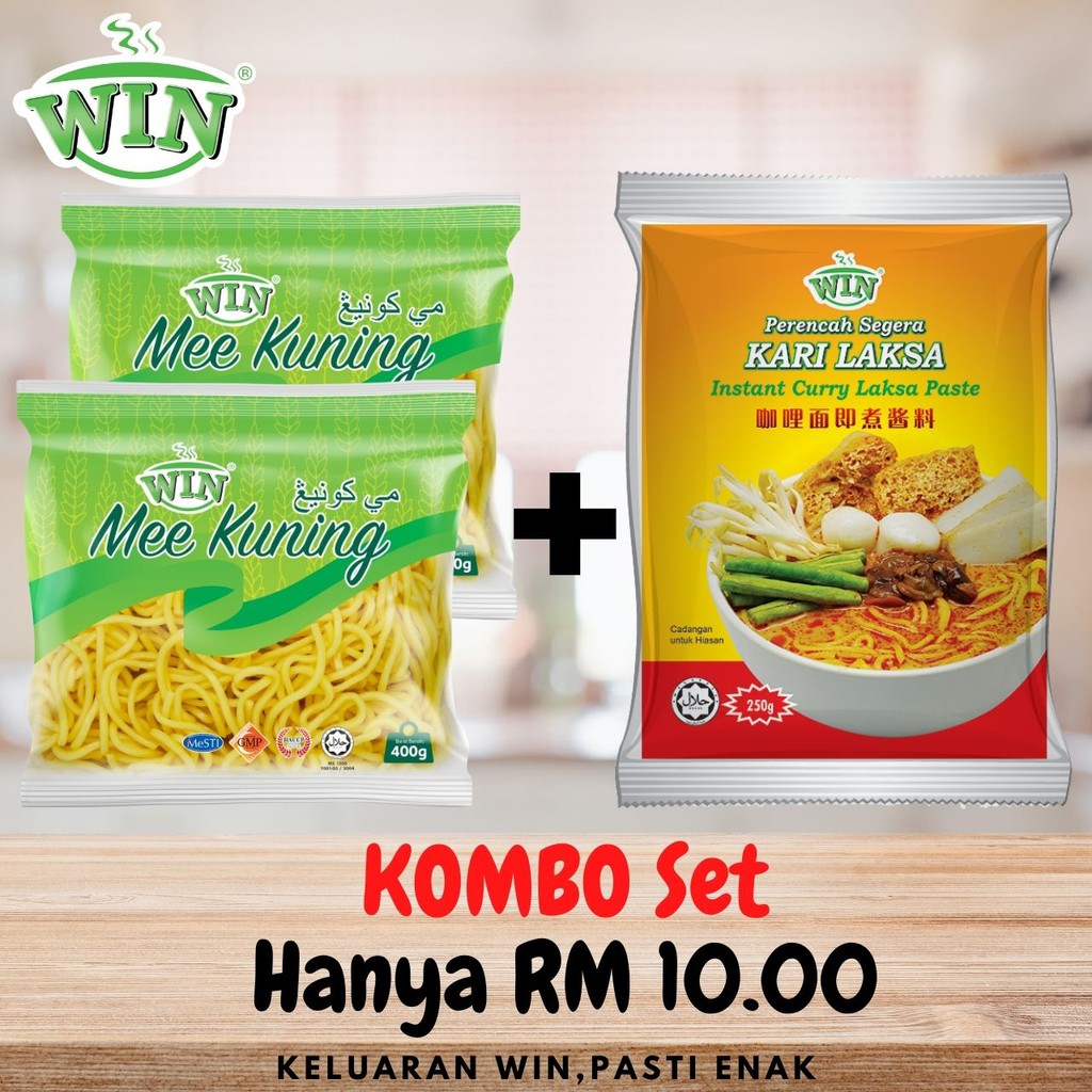 [Halal] WIN Mee kuning (Yellow Noodle) & Perencah Kari Laksa Combo Set ...