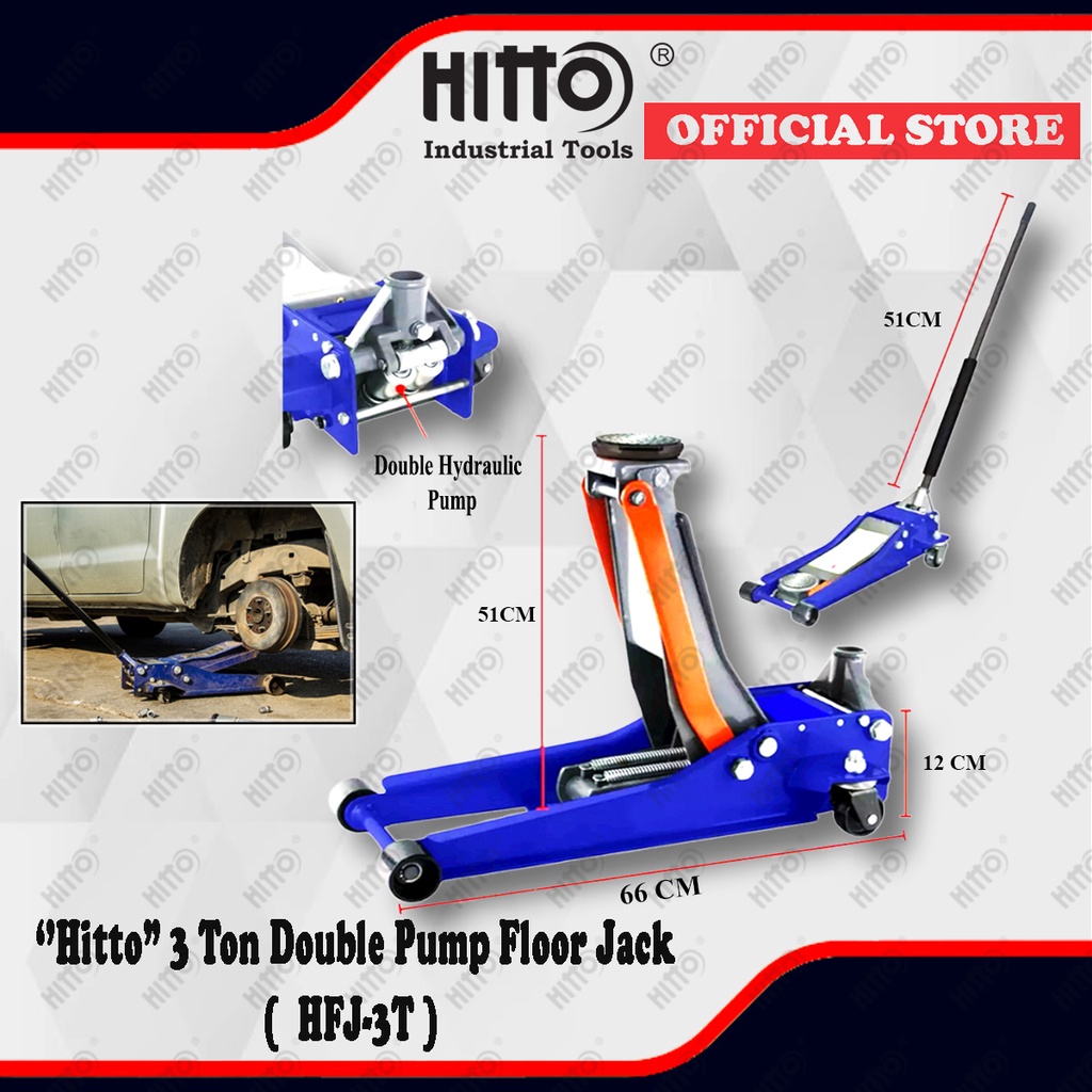 [ HITTO ] 3 Ton Low Profile Floor Jack Double Hydraulic Pump Jack Buaya