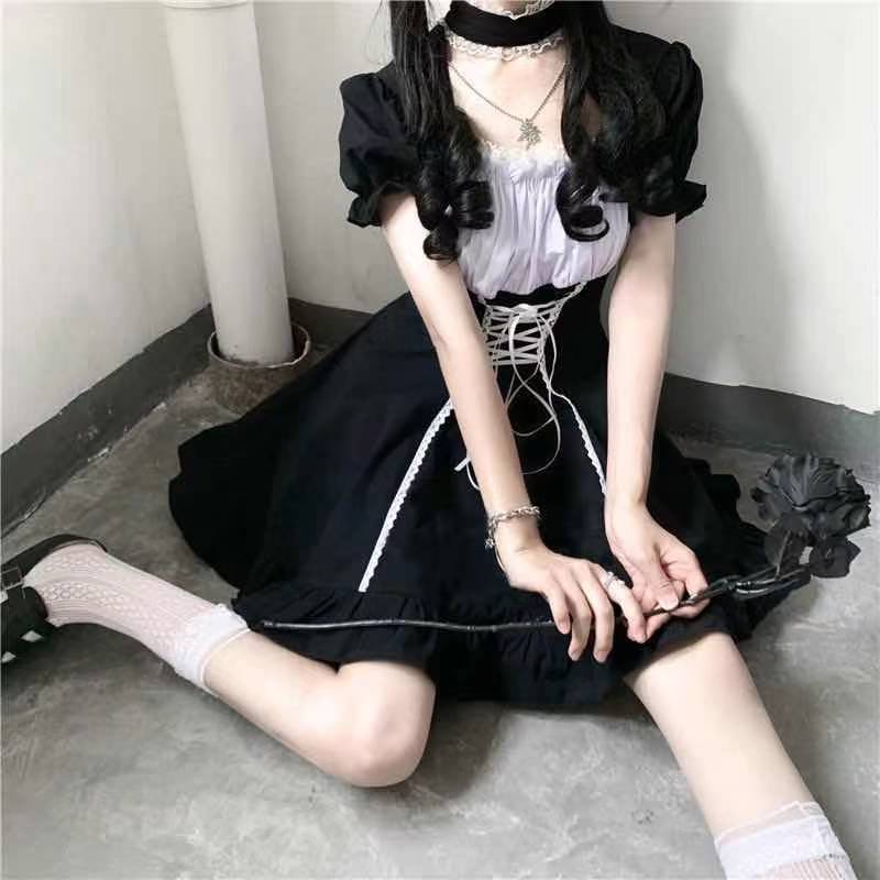 Cosplay Sweetheart Maid Dress Lolita Cute Black Maid Dress a Halloween ...