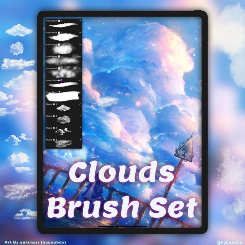 [P158] Procreate Anime Clouds Stamps Brushes Brush Set | Procreate ...