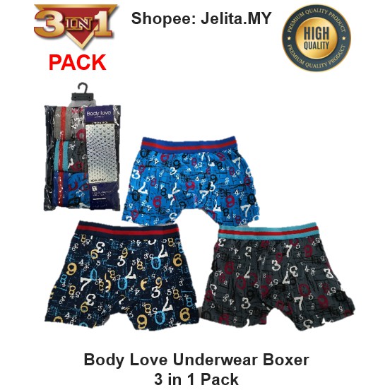 3 in 1 Pack Body Love Boxer / Underwear / Seluar Dalam Lelaki Bercorak