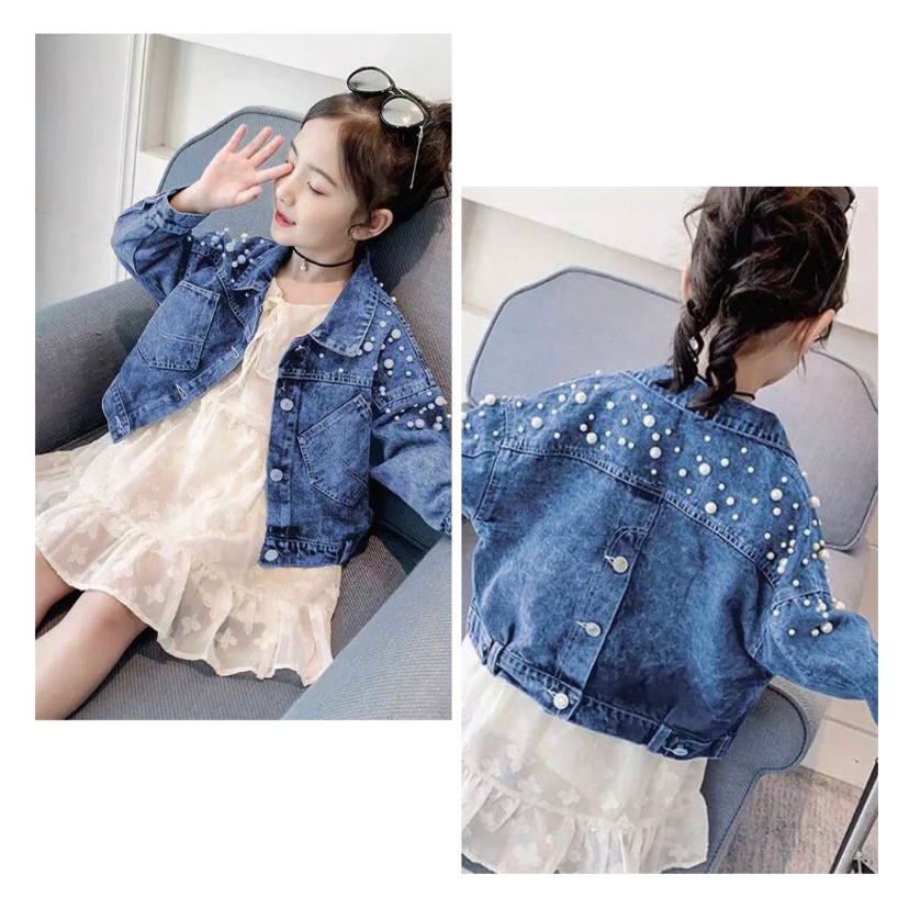  939 Children's JEANS Jacket With Pearl Shoot Combination Shopee