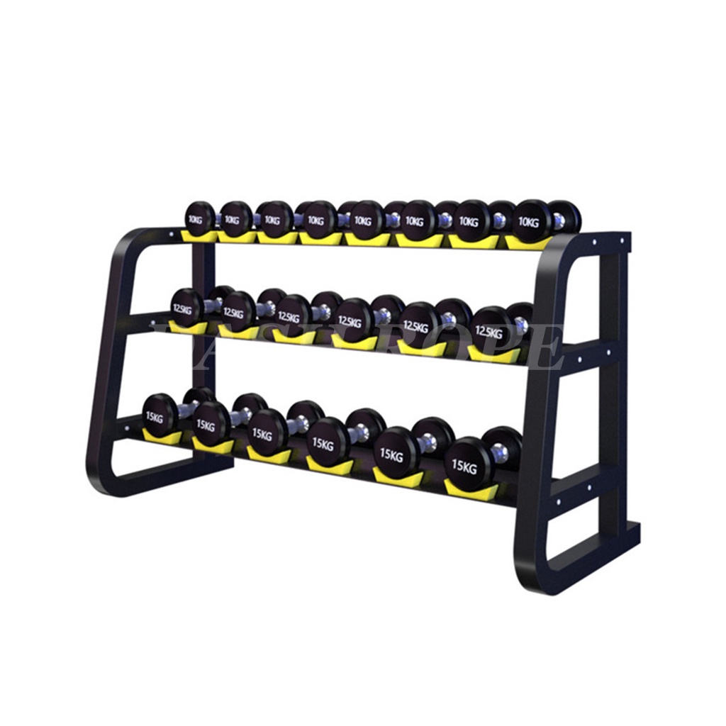 3 Layer Commercial Dumbbell Rack 10 Pairs Three Tier Storage Racks Rubber Hex Dumbbell