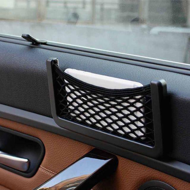 2-Pack Car Storage Net – Black Elastic String Pouch For GPS, Phone, Sunglasses
