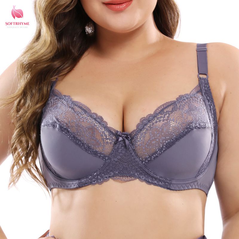 Softrhyme Floral Lace Sexy Bra For Women Plus Size Super Thin Floral