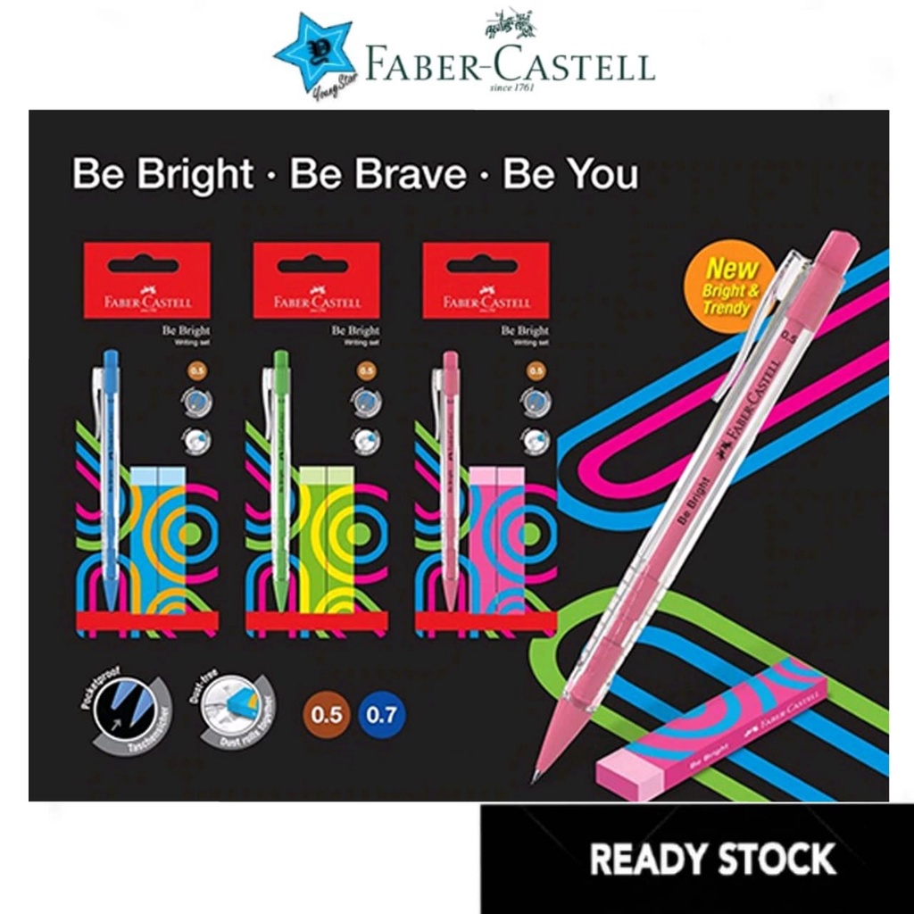 FaberCastell Be Bright Mechanical Pencil +2 Erasers Set (0.5mm / 0.7mm