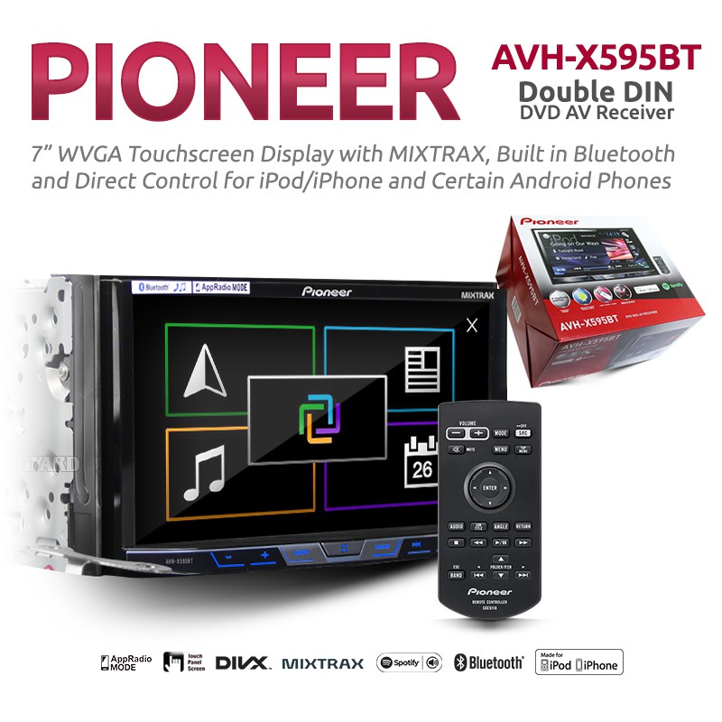 PIONEER AVHX595BT 7" WVGA MIXTRAX Double DIN Bluetooth Car CD DVD Stereo Player Shopee Malaysia