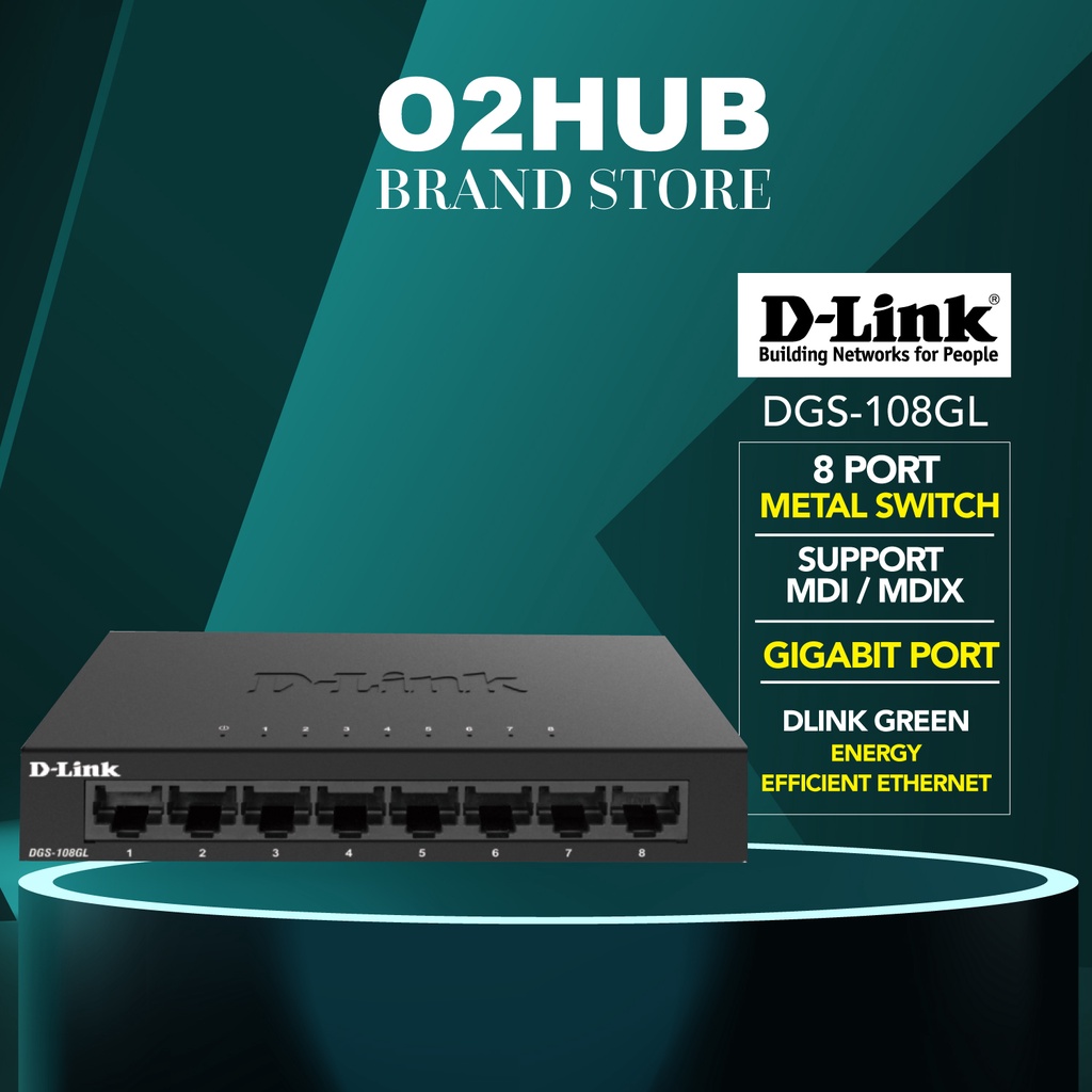 D-LINK DGS-108GL 8 Port 10/100/1000 Gigabit LAN Desktop Unmanaged Network  Switch in Metal Casing support MDI/MDIX