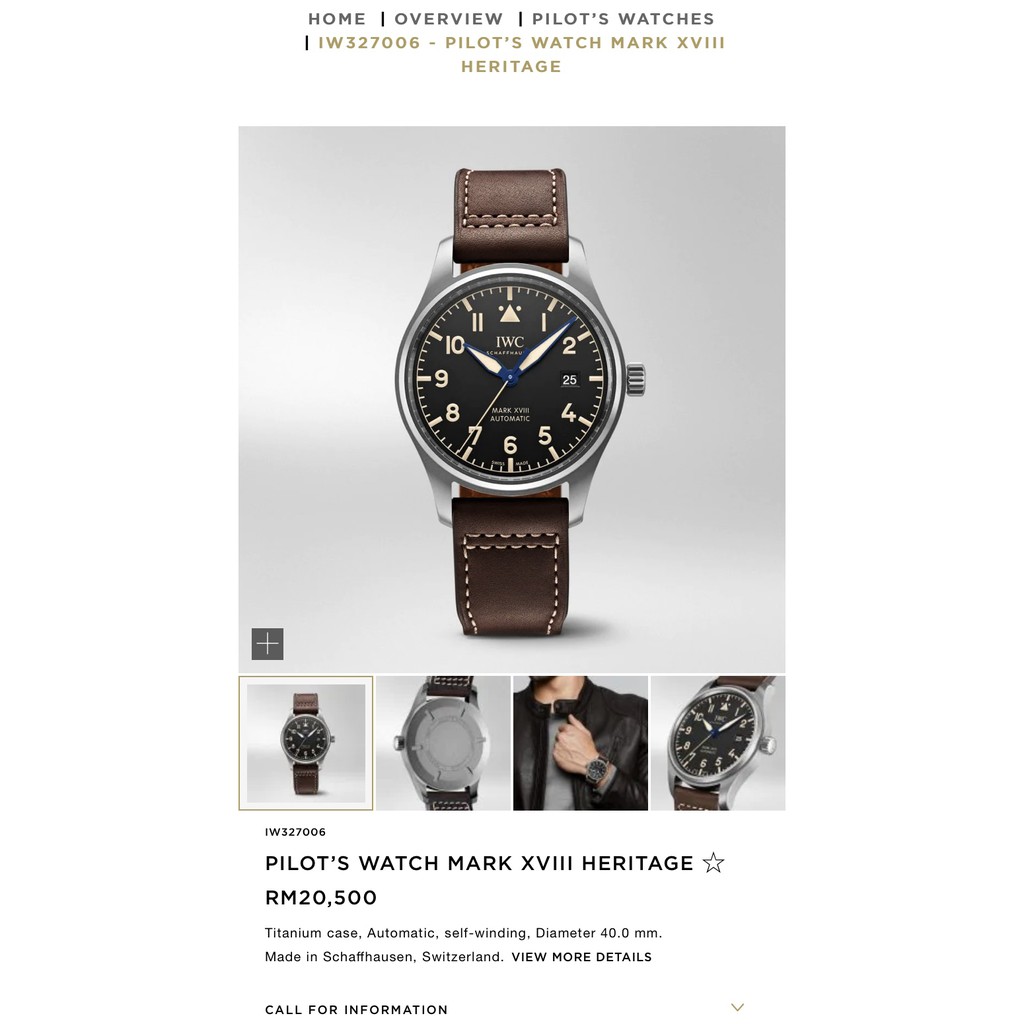 IWC PILOT S WATCH MARK XVIII HERITAGE IW327006 Shopee Malaysia