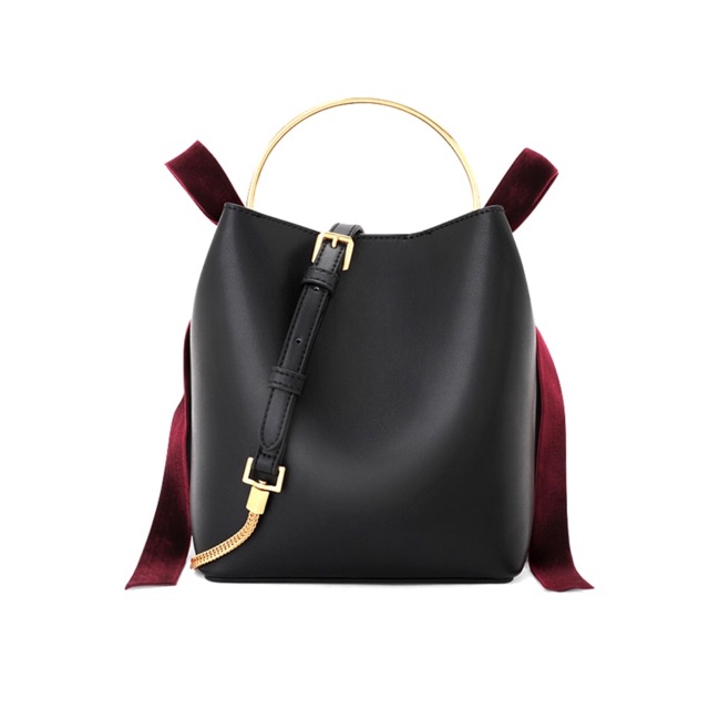 Velvet bow detail 2025 bucket bag