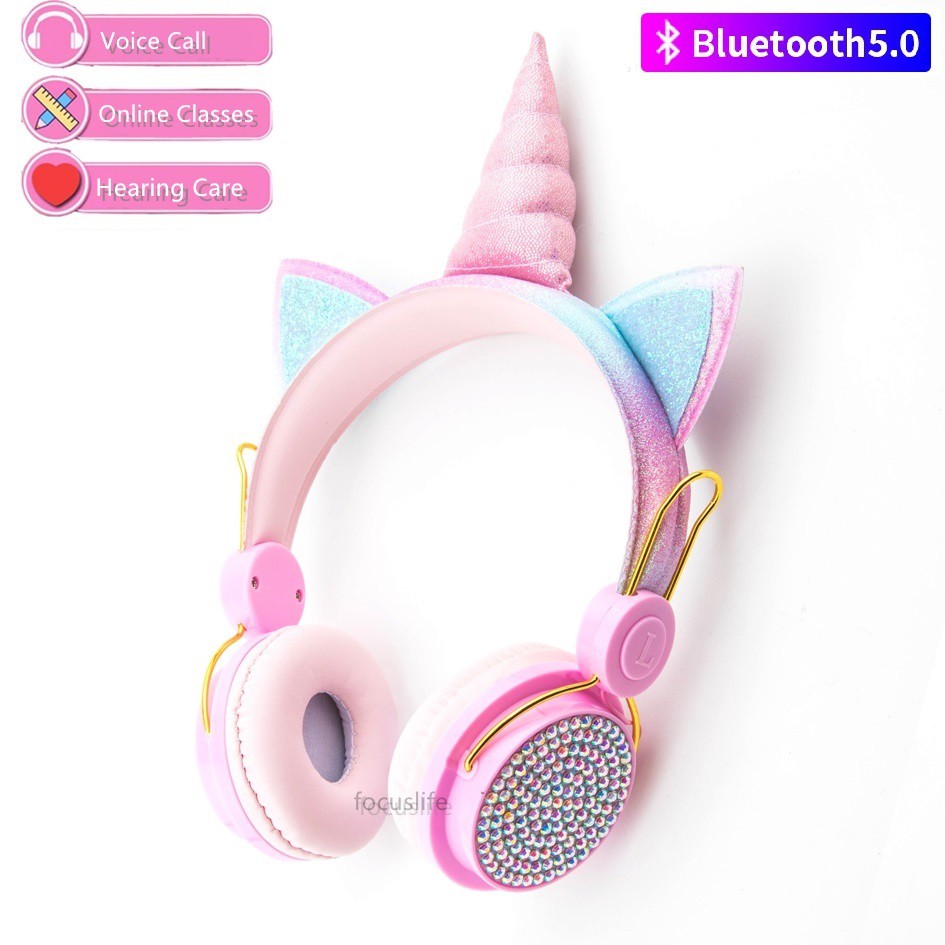 Kids Cartoon Unicorn Wireless Headset 85db Protect Over Ear