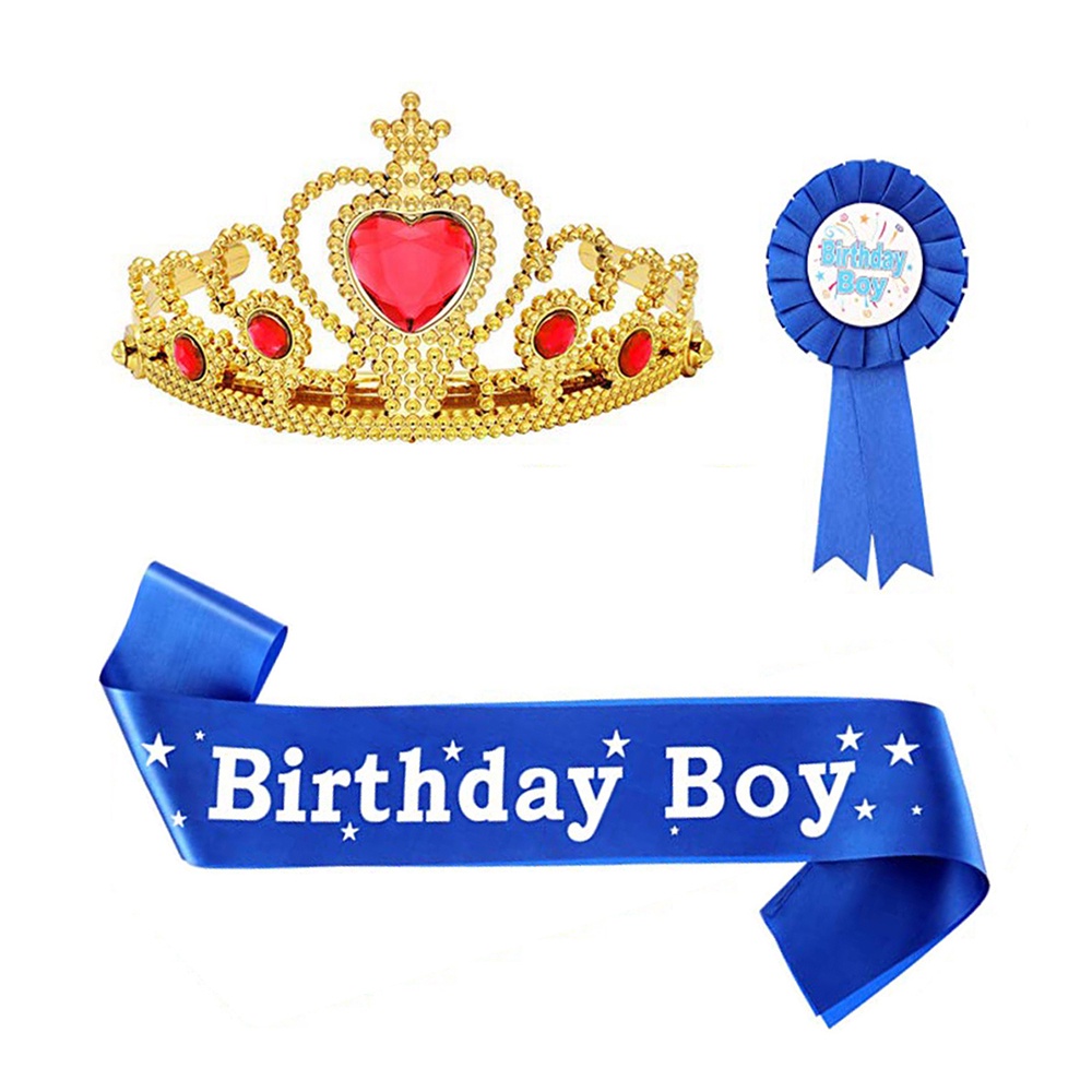 Princess and Prince Birthday Tiara Crown Sash with Button Pins for Kids ...