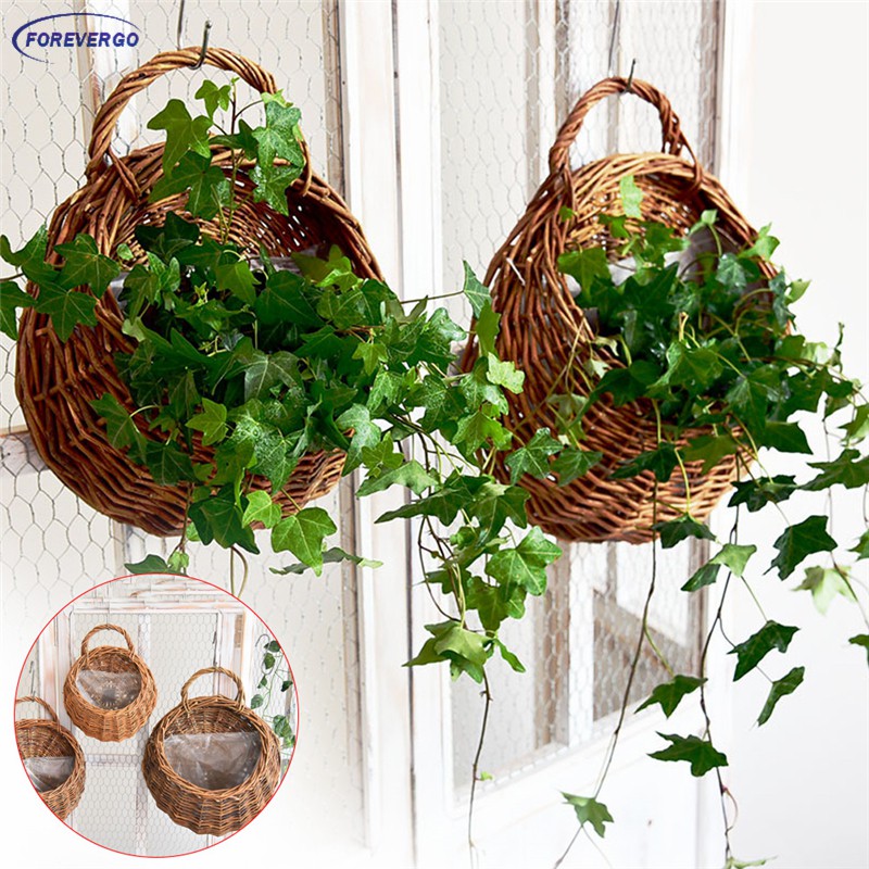 RE Hand Made Wicker Rattan Flower Basket Green Vine Pot Planter Hanging Vase Container Wall Plant Basket For Garden I.16177142