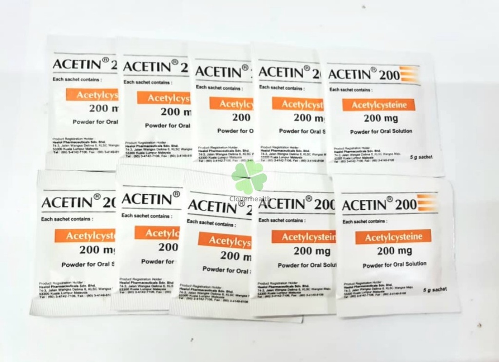 Acetin 200 (Acetylcysteine 200mg) 5g 10sachets / pkt | Shopee Malaysia