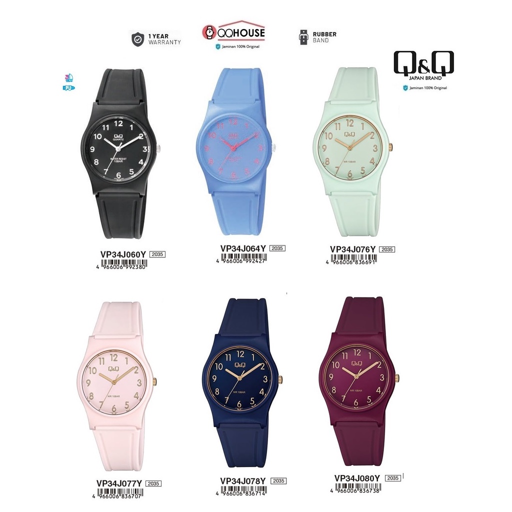 Q&Q Q&qistie QQ VP34 VP34J SERIES ORIGINAL ANALOG WATCH RUBBER BAND ...