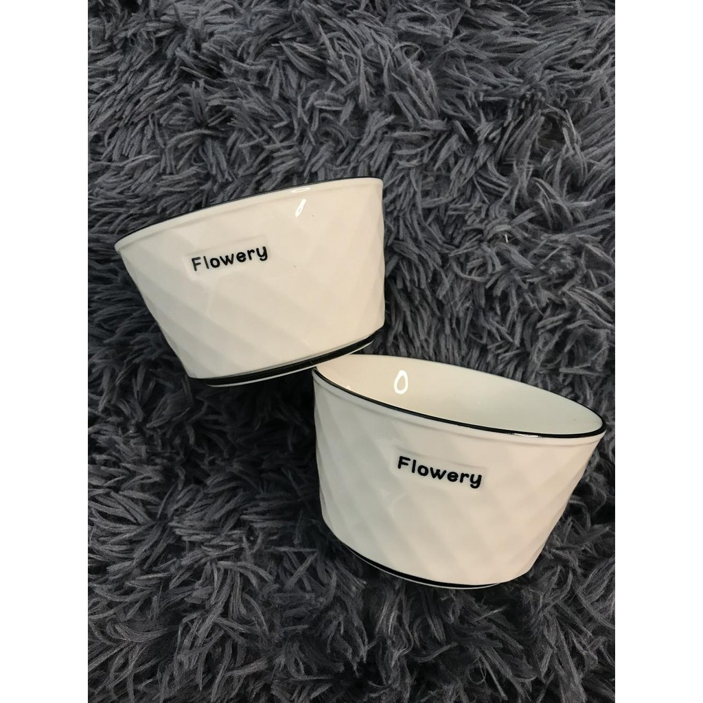 5 inch Round White Ribbed Ceramic Planter With a Matching Saucer