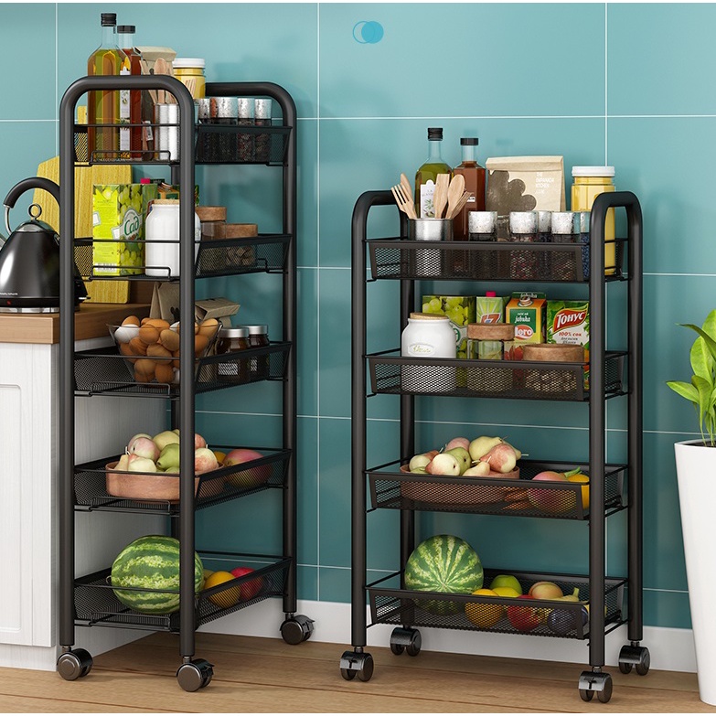 Kitchen Trolley Metal Mesh Basket/Storage Rack Metal With Wheel ...