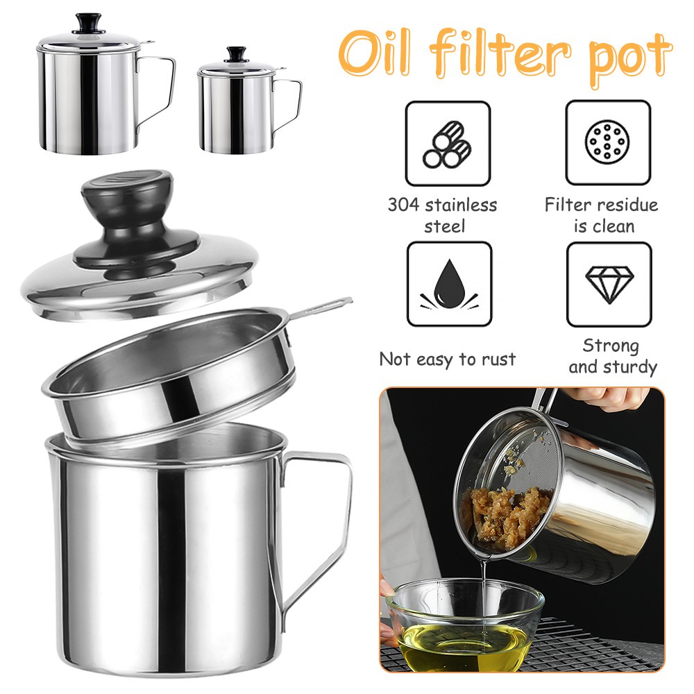 1.8L Stainless Steel Filter Separator Oil Storage Pot Kitchen Tool Oil ...