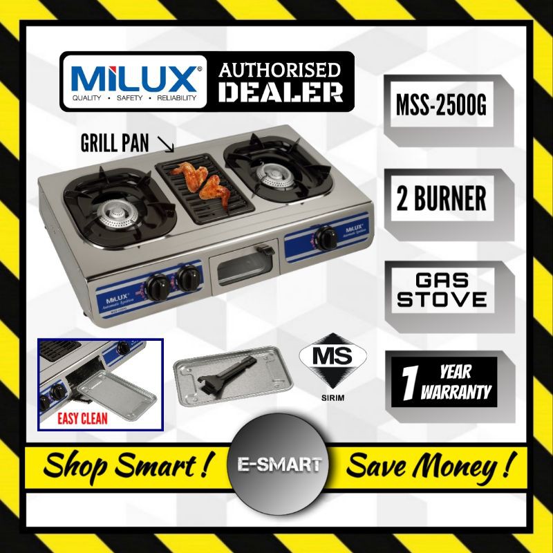 Milux Double Burner Stainless Steel Gas Cooker Stove with Grill ( Dapur Gas & Panggang )MSS