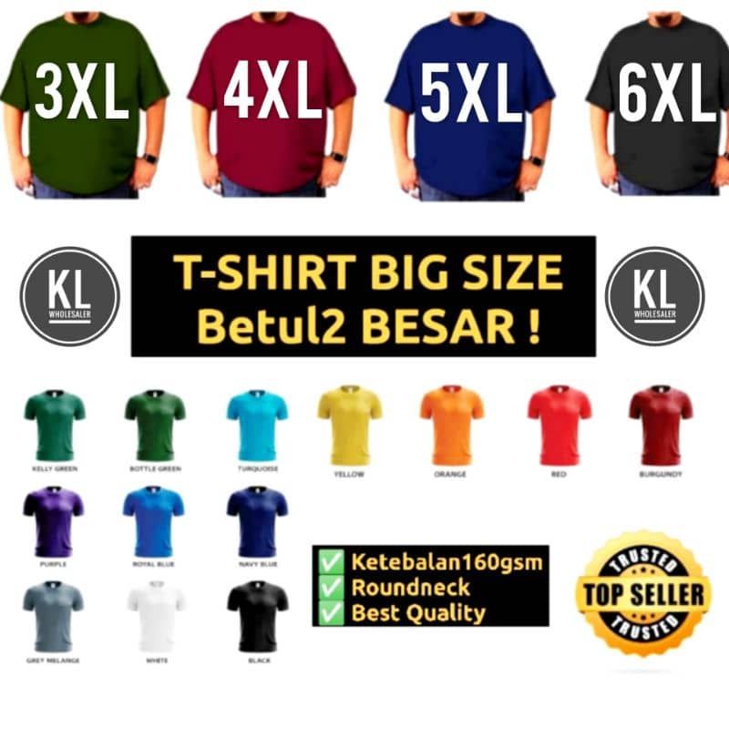 Plus Size 100% Cotton Unisex T-Shirt 16 Colors [3XL 4XL 5Xl] | Shopee ...