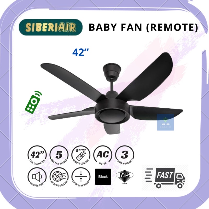 SIBERAIR REMOTE CEILING FAN BABY FAN 42” / KIPAS SYLING REMOTE CONTROL