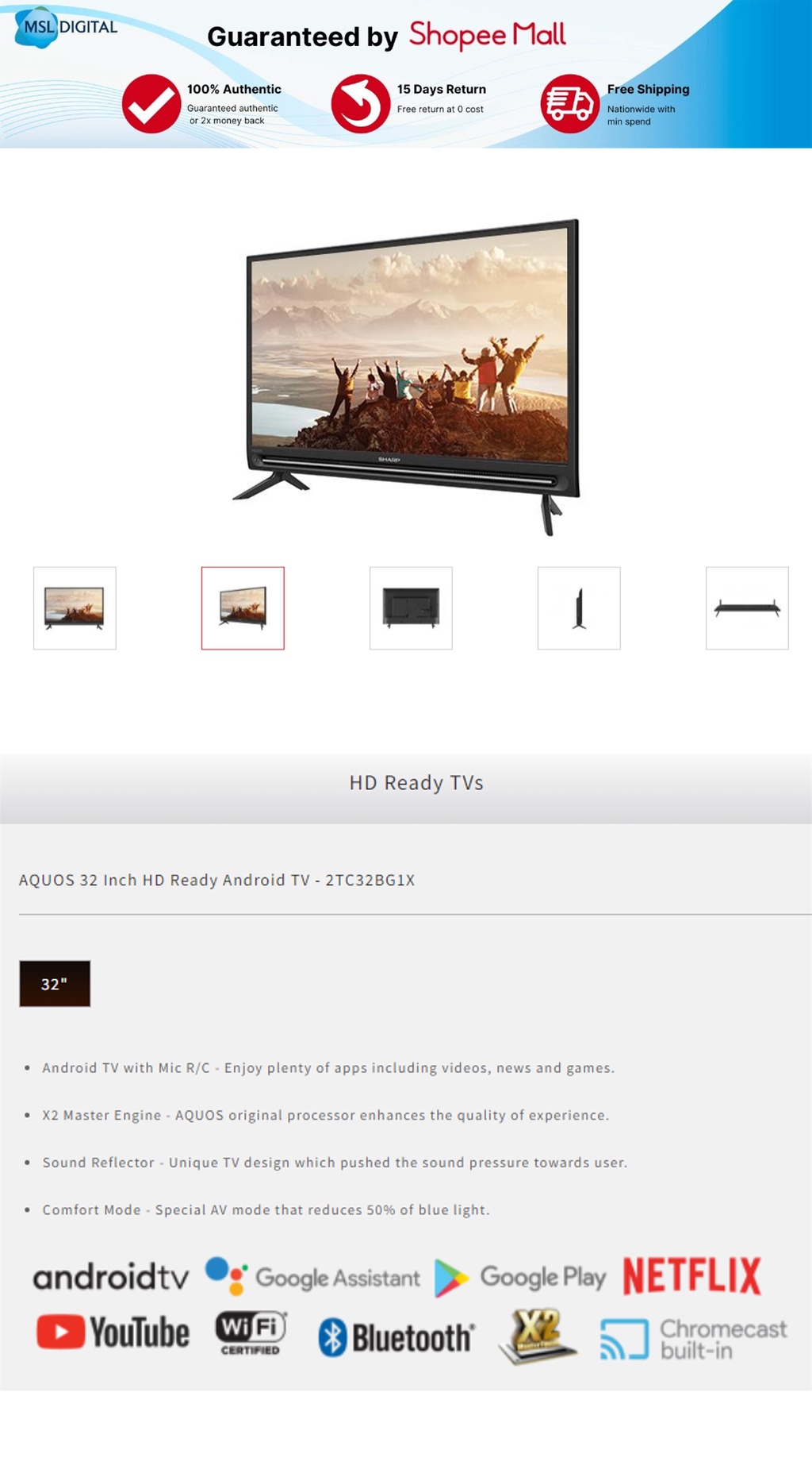 Sharp AQUOS 32 Inch HD Ready Android TV | X2 Master Engine | Sound ...