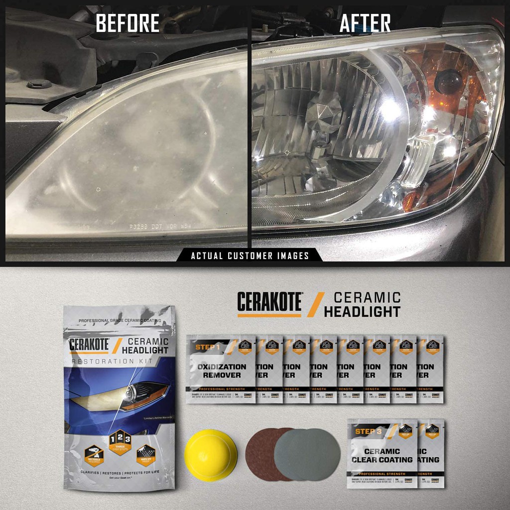Lifetime WARRANTY CERAKOTE Ceramic Headlight Restoration Kit - With 3 EASY  step