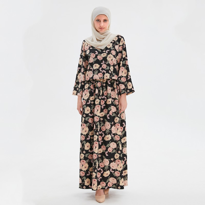 Abaya Long Sleeve Flower Dress Muslimah Fashion Jubah Women Maxi ...
