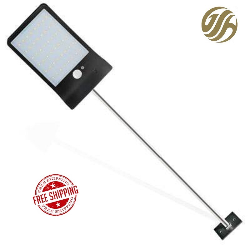 48-LED Ultra-thin Solar Power Wall Light with Rod for Outdoor (BLACK ...