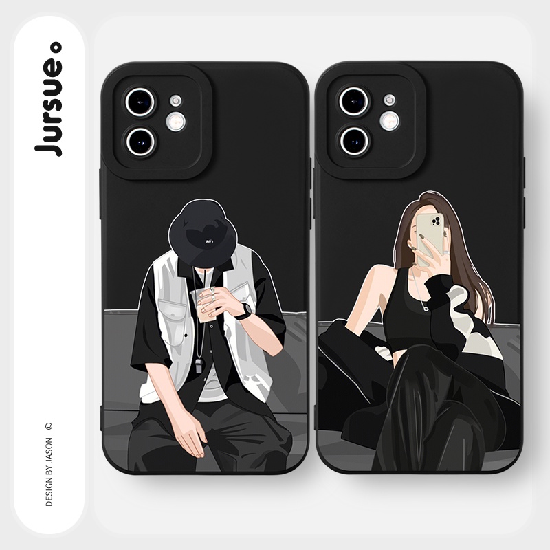 Jursue Soft Silicone Matching Couple Set Cartoon Aesthetic Shockproof