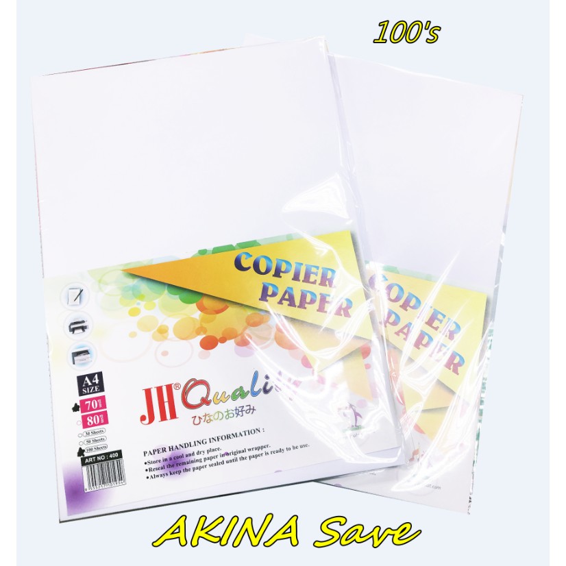 JH A4 PAPER 70GSM / 80GSM 100 SHEETS IK COPY PAPER PRINTING PAPER ...