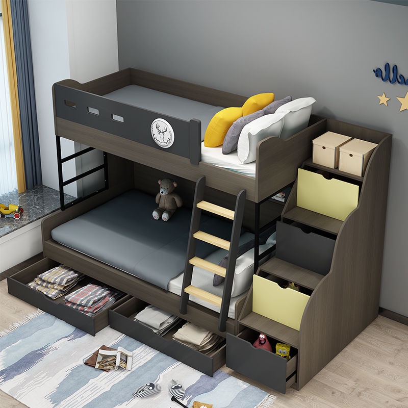 Multifunctional bed with solid wood high and low bed for mother and