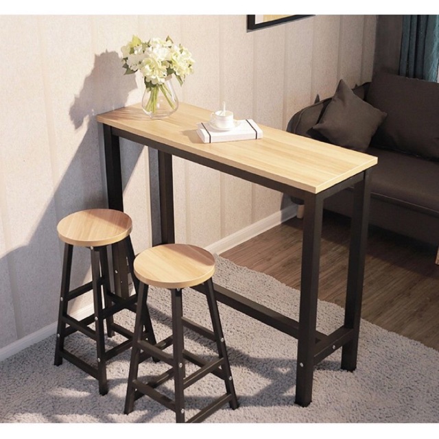 Nordic Style Island Table Coffee High Table Long Bar Table with 2 Chair Stools Meja Makan ...