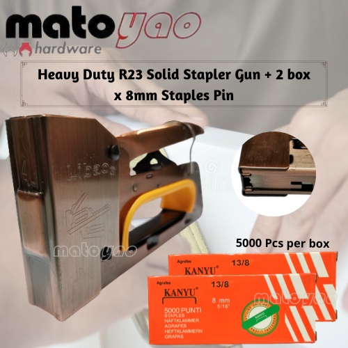 Heavy Duty R23 Solid Stapler Gun Tacker + 2 box 8mm 13/8 Staple Refill ...