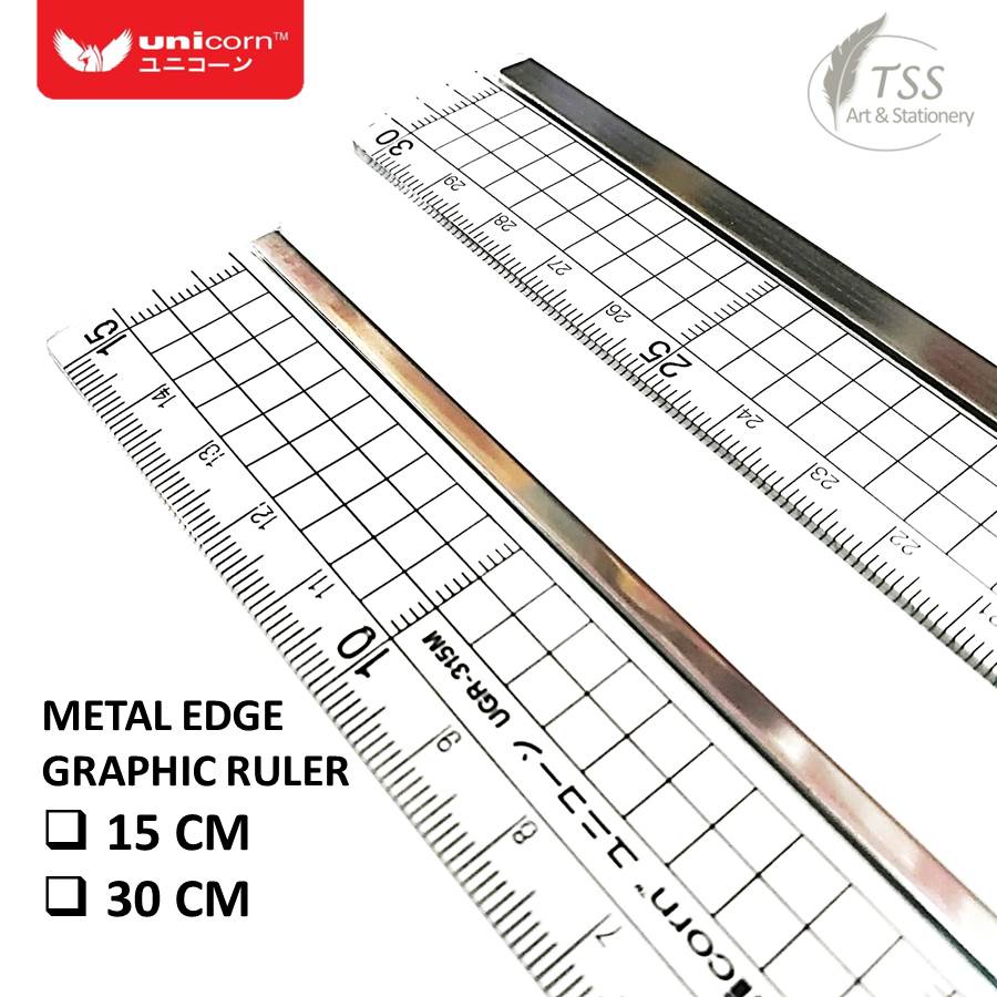 UNICORN 15CM / 30CM Metal Edge Graphic Ruler | Pembaris Grafik Besi ...