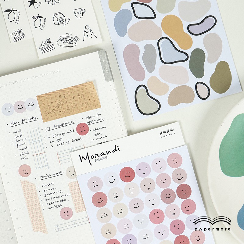 OHAYA丨2 Sheets Morandi Series Kawaii Sticker Custom Flakes Scrapbooking ...