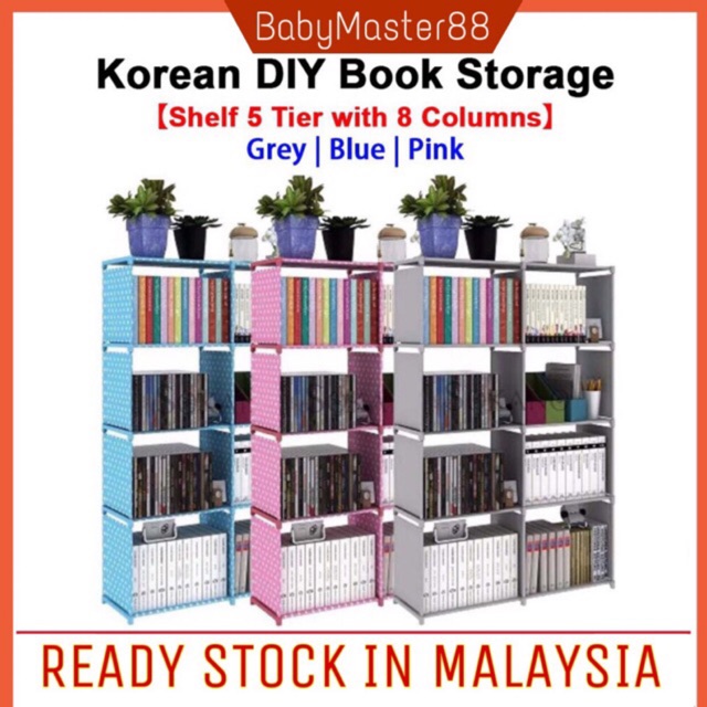 ReadyStock Korean DIY Book Storage Shelf 5 Tier with 8 Columns Bookcase Shopee Malaysia