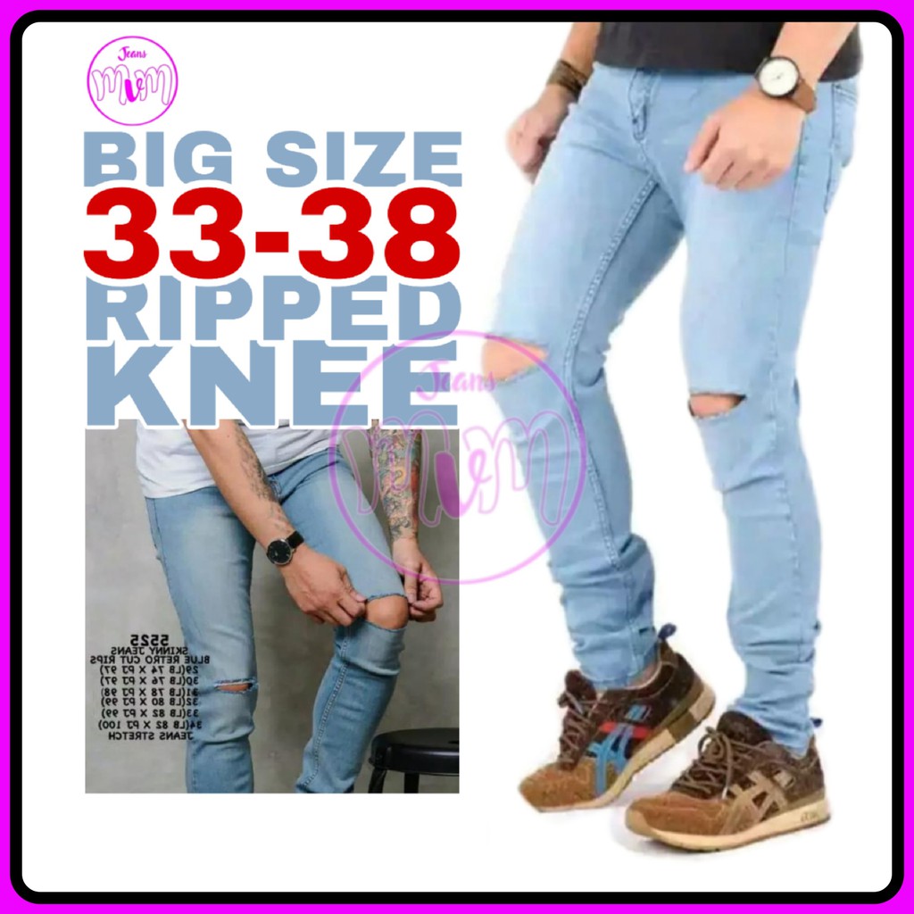 Premium RIPPED BIG SIZE KNEE Pants RIPPED KNEE BIKER Men Handsome ...