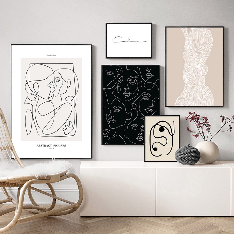 Abstract Line Canvas Black White Wall Art Minimalist Print Painting ...