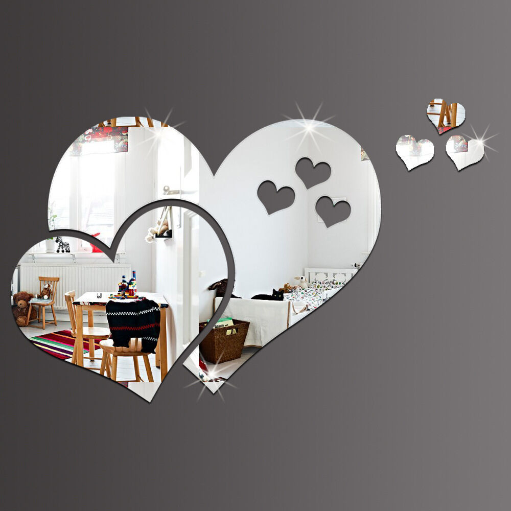 3D Mirror Love Hearts Wall Sticker Decal DIY Wall Stickers for Living ...