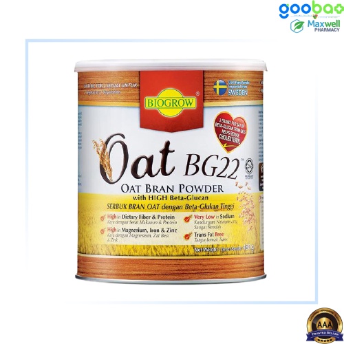 BIOGROW Oat BG22/ Oat Bran Powder with BetaGlucan 480g/ Sweden