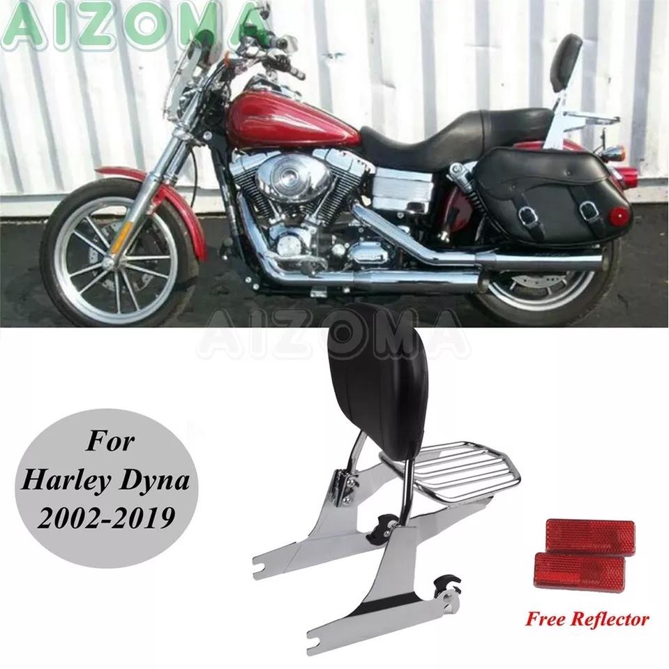 Chrome Rear Sissy Bar Luggage Rack Backrest w/ Passenger Pad For Harley Dyna LowRider Street Bob