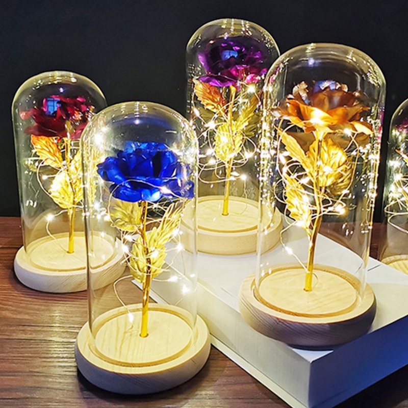 LED Light Artificial Flower Rose In Glass Dome Gifts for Mothers Day ...