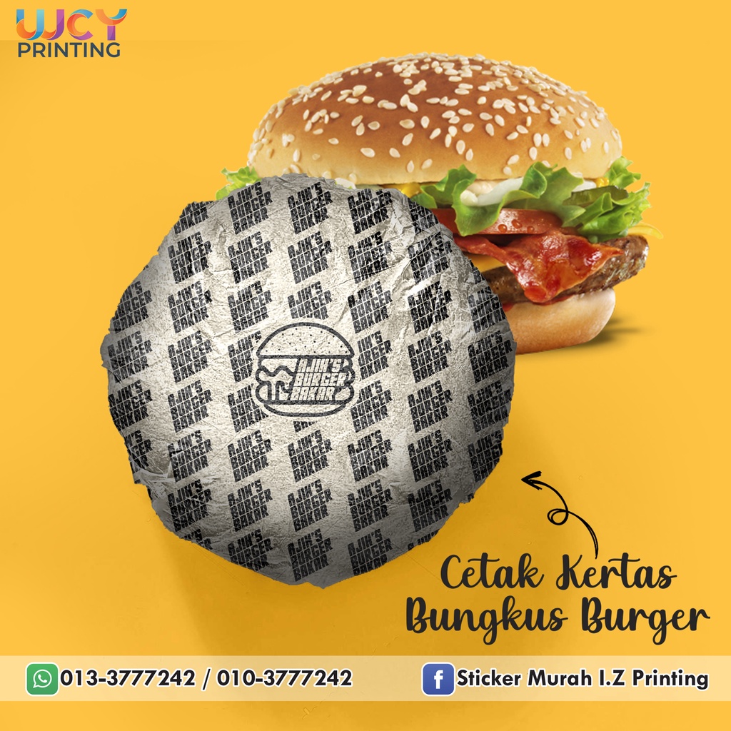 1000pcs CETAK LOGO SENDIRI KERTAS PEMBALUT BURGER / PRINT CUSTOM LOGO ...