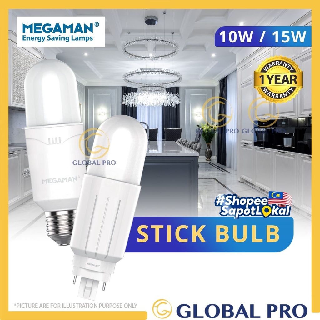 [SIRIM] MEGAMAN 10W / 15W G24 PLC / ES E27 LED Stick Bulb Ceiling Light ...