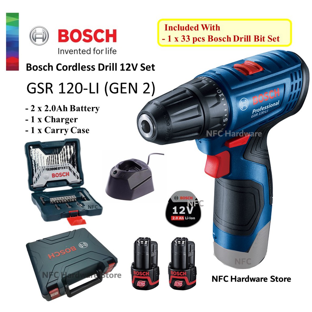 BOSCH GSR 120LI Cordless Drill 12V Set GEN 2 Shopee Malaysia