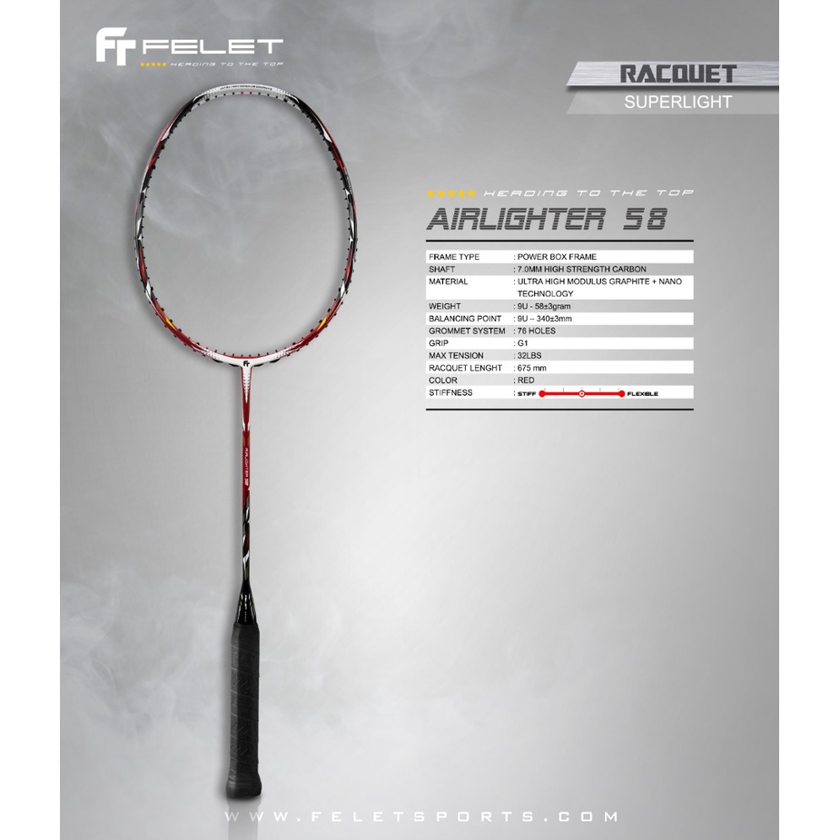 Felet Airlighter 58 Ultra Light 58g 9u Racket Badminton Racket Raket Badminton Original Racquet Badm
