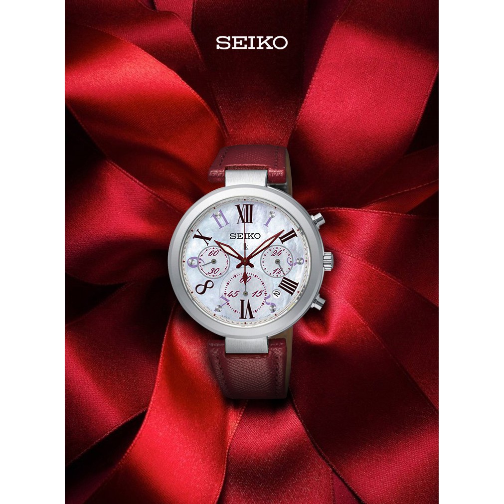 Seiko Ladies SRW785P1 Lukia LIMITED EDITION Chronograph Sapphire Crystal Red Leather Strap Watch Shopee Malaysia