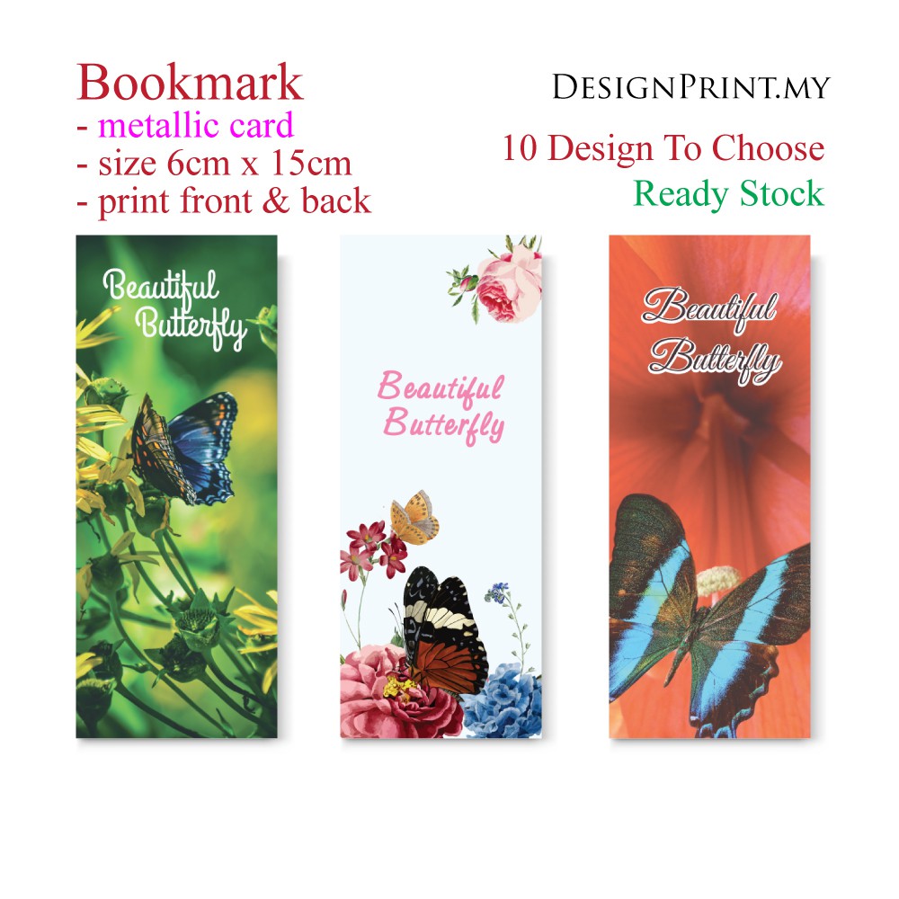 Bookmark Metallic Butterfly Design 15cm x 6cm 10 designs to choose